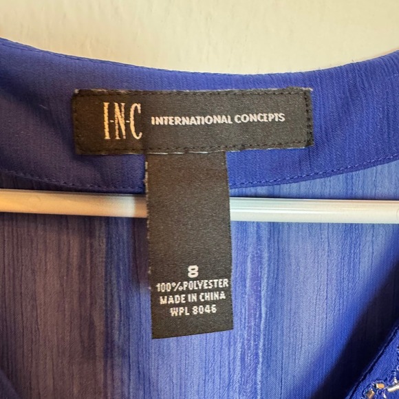 INC International Concepts Blue Cold Shoulder Beaded Blouse Top‎ Size 8 - Picture 4 of 5